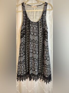 Alter’d State Black Boho Lace Trim Mini Dress | Crochet Detail | Size S